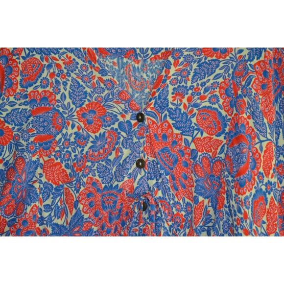 Karlie Floral Top Blouse Shirt Loose Kimono SS Large Button Front Drawstring - Picture 7 of 13